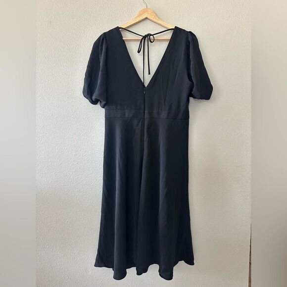 J Crew Felicity Drapey Matte Crepe Midi Cocktail Formal Dress Black Size 12 - Picture 9 of 10